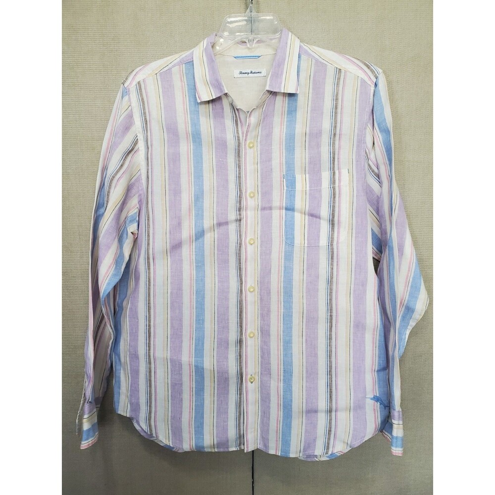 Tommy Bahama Men's Linen Multicolor Stripe Long Sleeve Button-Up Shirt Size L